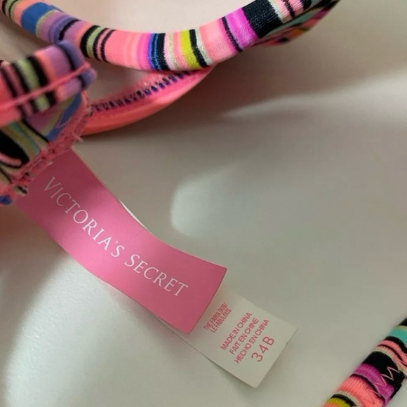 Victoria’s Secret Womens Bikini Swim Top Size 34B Pink Multicolor Padded - Picture 5 of 6